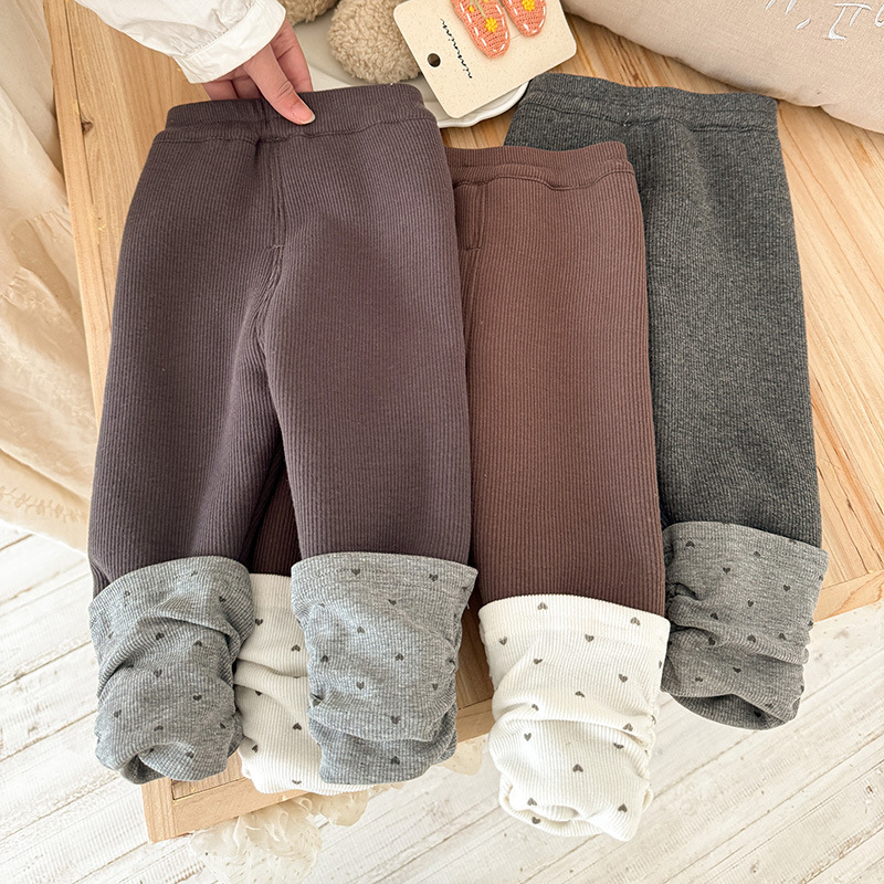 2025冬季新款婴幼儿加绒加厚打底裤 a类女宝爱心裤袜翻边百搭长裤