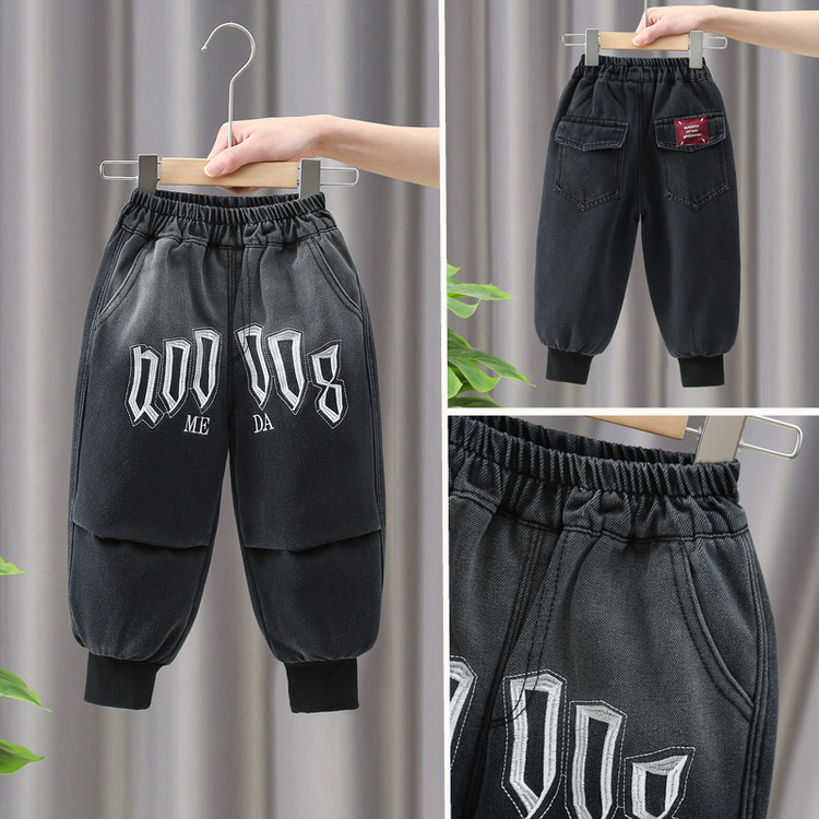 男童加绒裤子秋冬装儿童装加厚牛仔裤2025新款女宝宝冬季一体绒裤