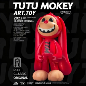 潮玩TUTU MOKEY限量版艺术家手办雕像摆件双表情经典红18CM潮玩