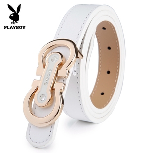 花花公子皮带女士真皮新款高级女式白色腰带女款配裙子牛仔裤加宽
