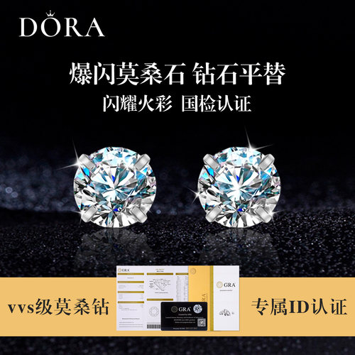 莫桑石耳钉女999纯银莫桑钻仿真钻石耳环高级感轻奢耳骨钉爆闪