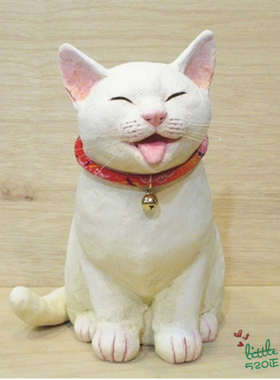 日本代购 白色猫咪 蹲坐 吐舌头 匠人手工 陶制公仔特色装饰摆件