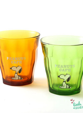 日本代购 snoopy史努比 橙色 绿色 可爱 玻璃杯 水杯