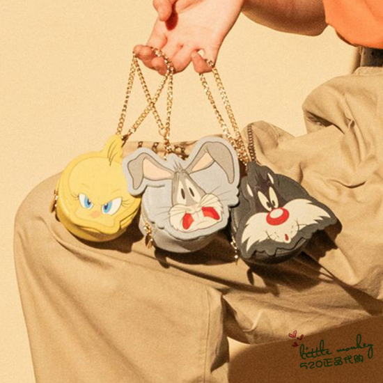日本代购 LOONEY TUNES崔弟 兔八哥 傻大猫 脸形零钱包小物收纳包