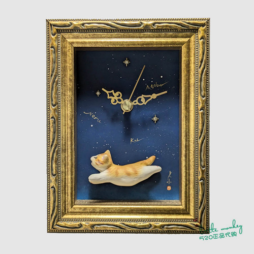 日本代购  茶白猫咪 匠人手工 可爱时钟 家居装饰挂钟