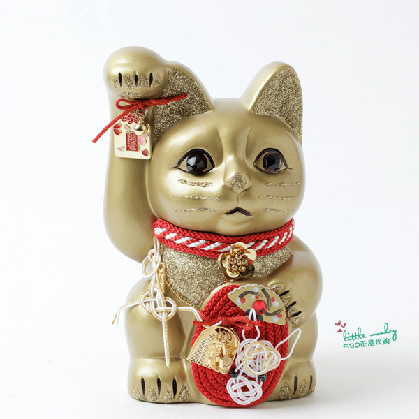 日本代购 招财猫 福牌 金色 职人手工 贴钻 陶制 开运日式摆饰