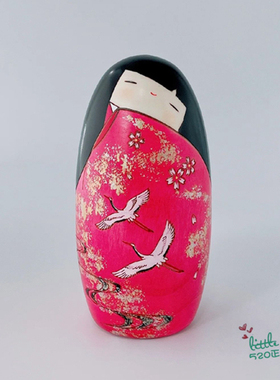 日本代购 红色和服女孩 飞鹤 职人手工 和风 木偶娃娃摆件纪念品