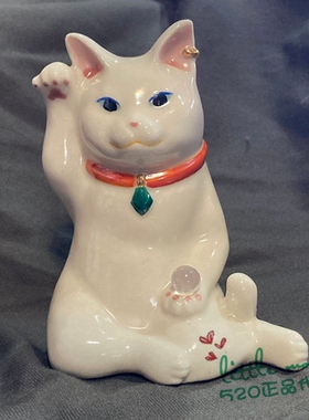 日本代购 白色招财猫 右手 匠人手工 传统和风 陶制开运日式摆件