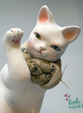 日本代购 白色招财猫 右手 职人手工 关节可动开运招福日式摆件