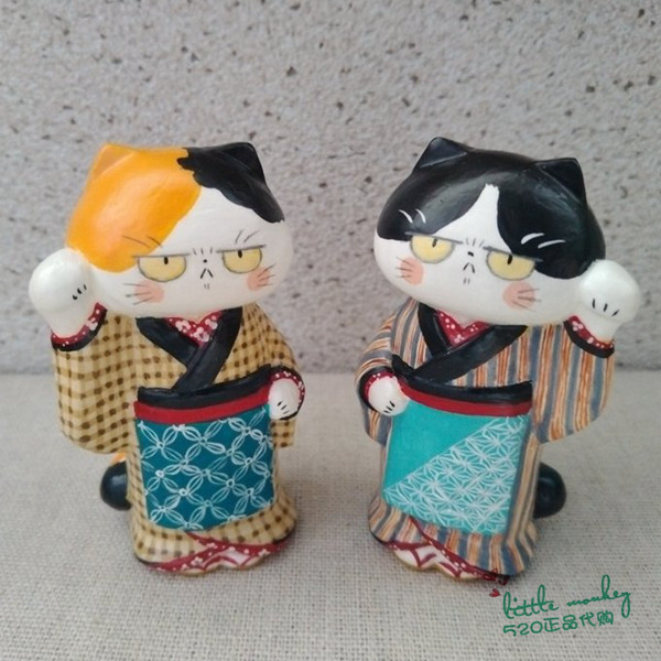 日本代购 招财猫 系着围裙 匠人手工制作 传统和风 日式摆件 一对