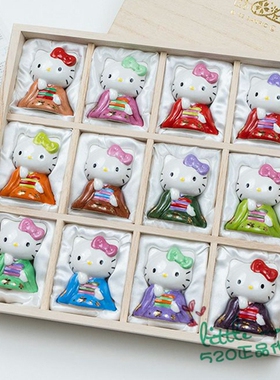 日本代购 HelloKitty和服凯蒂猫 传统和风 陶制公仔12件套木盒装
