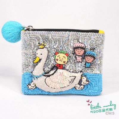 日本代购 COJI-COJI可吉可吉 天鹅 手工刺绣亮片钥匙包小物收纳包