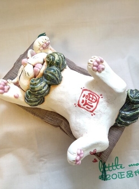 日本代购 白色猫咪 福猫 匠人手工 可爱特色手工艺公仔摆件