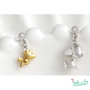 日本代购 snoopy史努比 小黄鸟 可爱银制立体公仔耳环耳钉耳饰