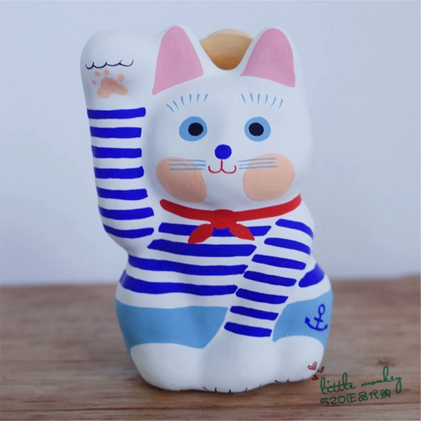 日本代购 招财猫 穿海魂衫 匠人手工 传统和风 和纸开运日式摆件