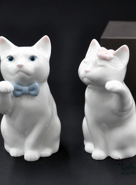 日本代购 招财猫 白色 则武骨瓷 传统和风 开运招财招福摆件 一对