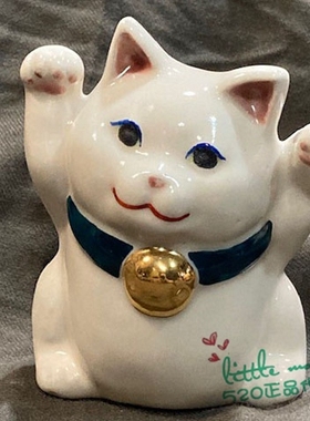 日本代购 白色招财猫 两手向上 匠人手工 和风 陶制开运日式摆件