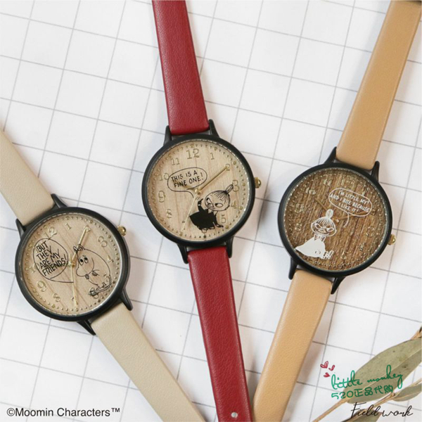 日本代购 Moomin姆明 亚美 史力奇 时尚可爱木纹表盘手表 腕表