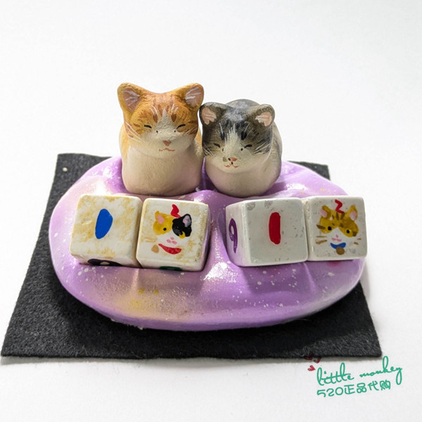 日本代购 两只小猫咪 职人手工制作 治愈可爱日历摆件 万年历