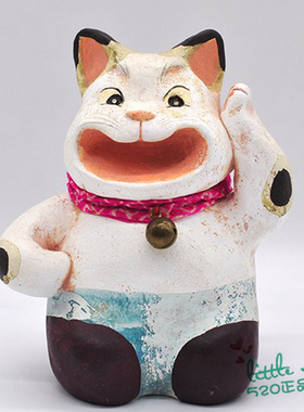日本代购 招福猫 大笑猫咪 匠人手工 可爱 开运手工艺摆件装饰