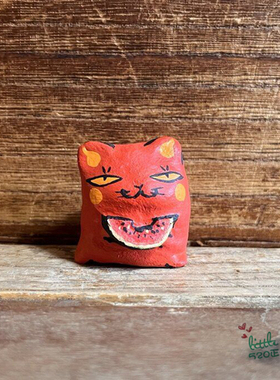 日本代购 红色猫咪 吃西瓜 职人手工 张子风和风特色摆件装饰
