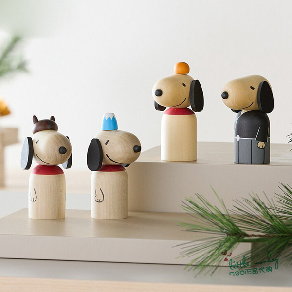 日本代购 snoopy史努比 马 富士山 职人手工 和风木偶公仔摆件
