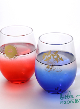 日本代购 鬼太郎 蓝色 红色 可爱渐变色玻璃杯水杯酒杯