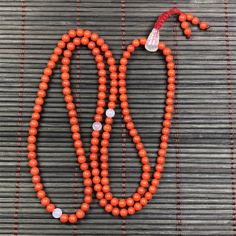 保山料南红 无裂原矿柿子红满色满肉锦红多圈手串项链毛衣链子4mm