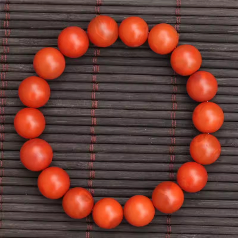 云南保山南红玛瑙 无裂原矿柿子红单圈手串 男女款情侣款手链11mm