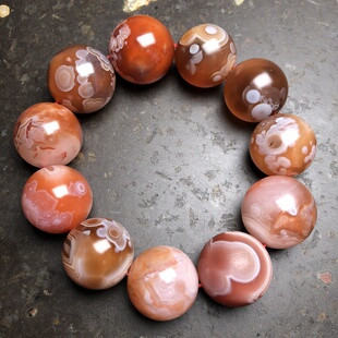 天然保山南红玛瑙小庄料原矿无裂俏色大圆珠单圈男款手链手串20mm