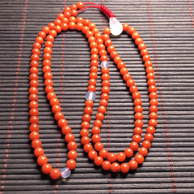 保山料老南红玛瑙 无裂原矿柿子红满色满肉锦红108项链毛衣链 5mm