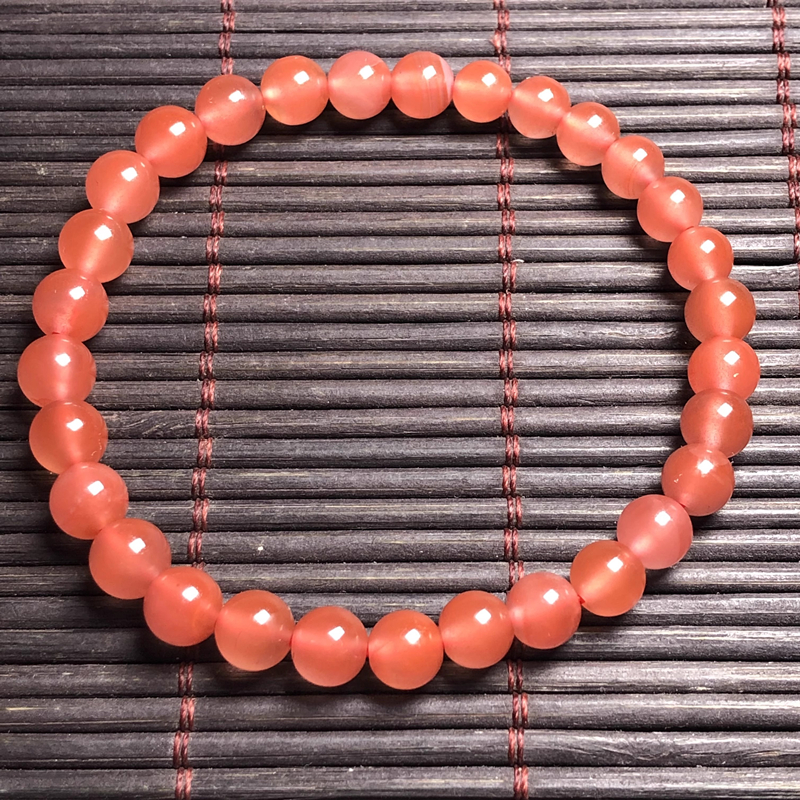 保山料南红 天然无裂原矿干净冰红冰粉圆珠女款单圈手串 手链 6mm