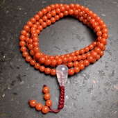 云南保山老南红玛瑙天然原矿柿子红满色满肉108项链多圈毛衣链4mm