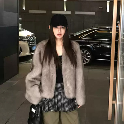 小紫貂托卡托斯卡纳直毛皮毛一体复古双染色皮草外套女新款显瘦