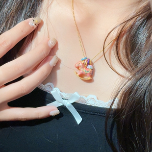 滴胶彩彩虹摇摇木马多巴胺少女心足银项链
