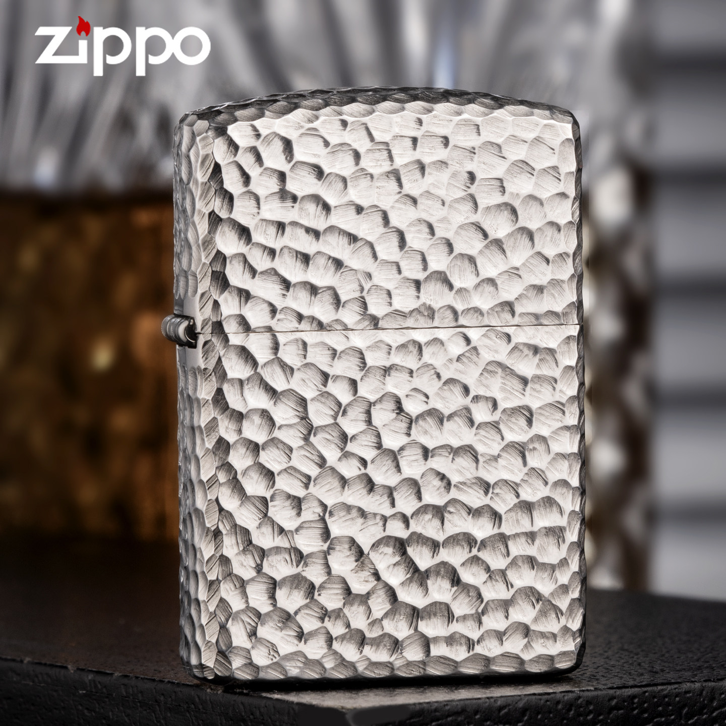 芝宝ZIPPO打火机凹凸锤击麻面盔甲陨石坑925纯银创意陨石坑收藏级