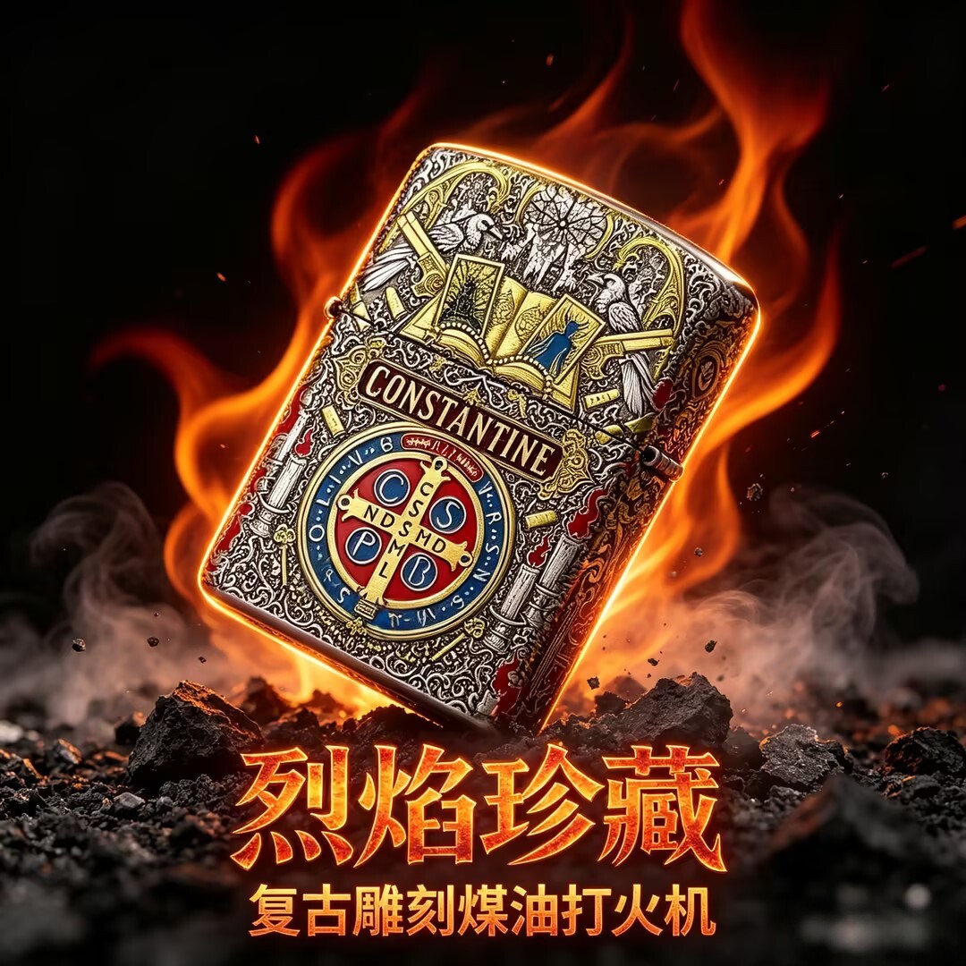 ZIPPO正品盔甲熏银鎏金珐琅深渊救赎画地为牢康斯坦丁收藏款送礼