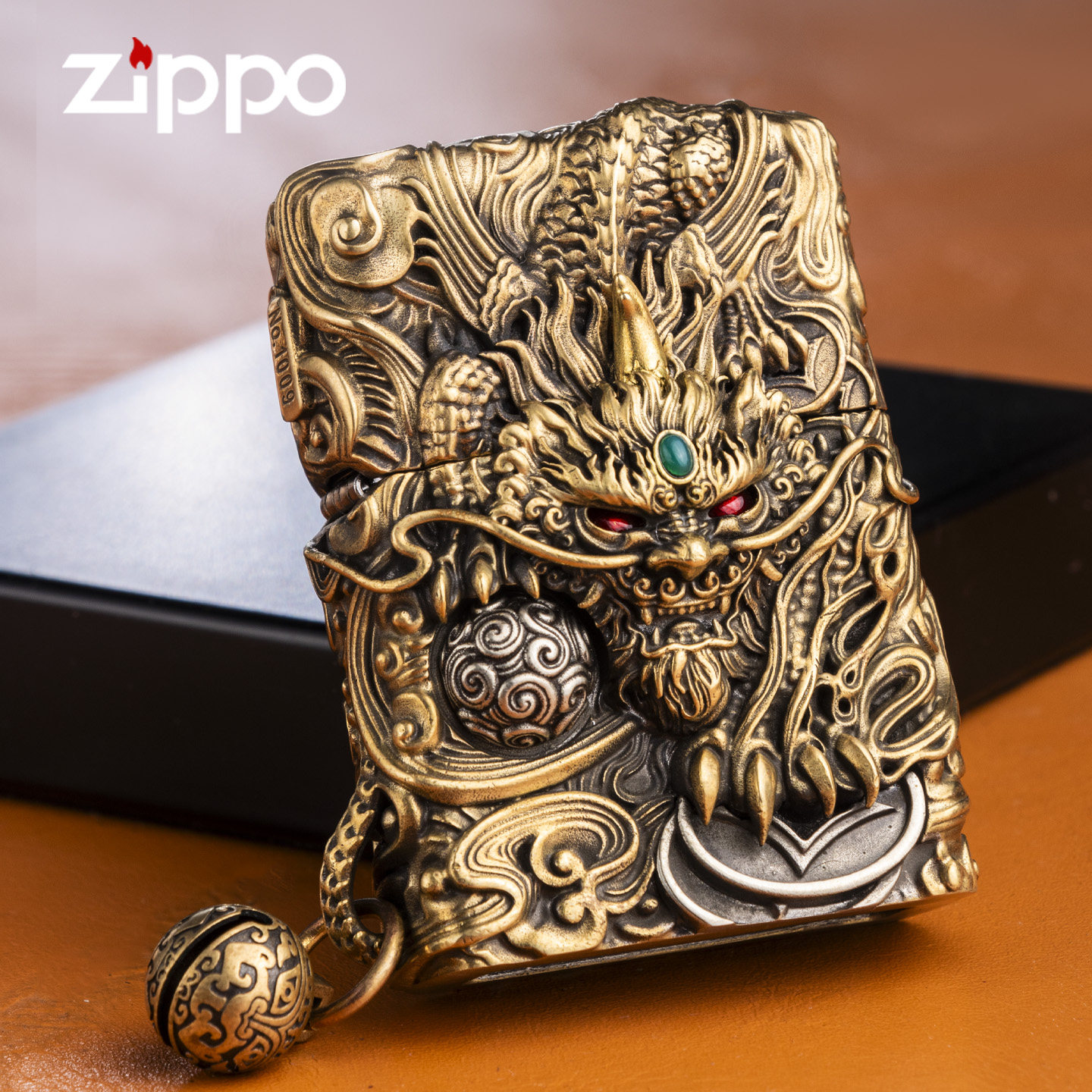 zippo打火机立体浮雕元宝龙招财貔貅藏银重甲机煤油潮流送男友