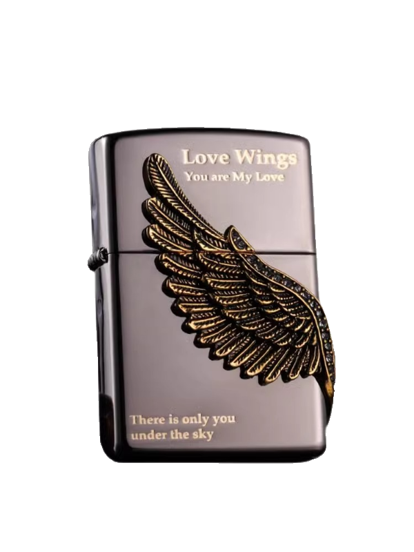 zippo芝宝打火机黑冰爱神之翼天使翅膀三面贴章打火机情人节礼物