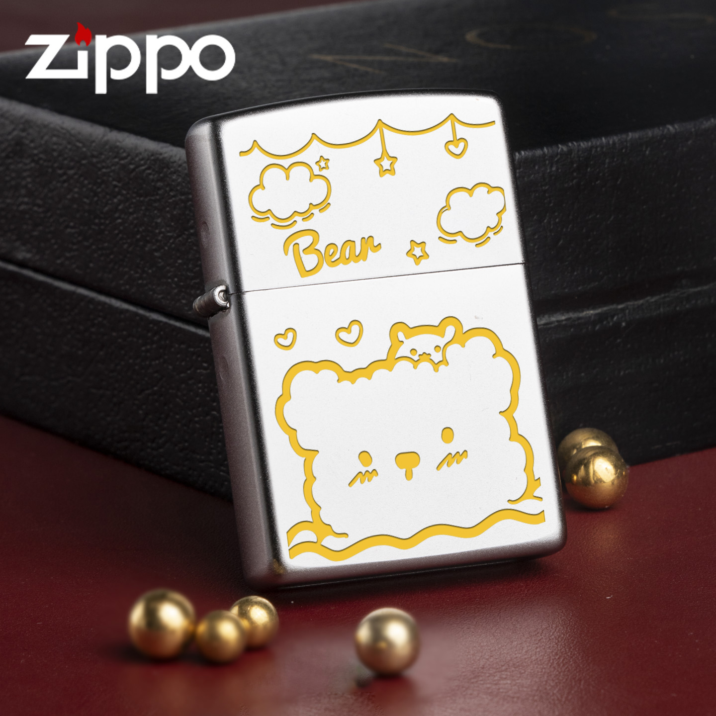 Zippo原装正品抱抱熊卡通镀铬精雕zippo打火机可爱防风送礼收藏