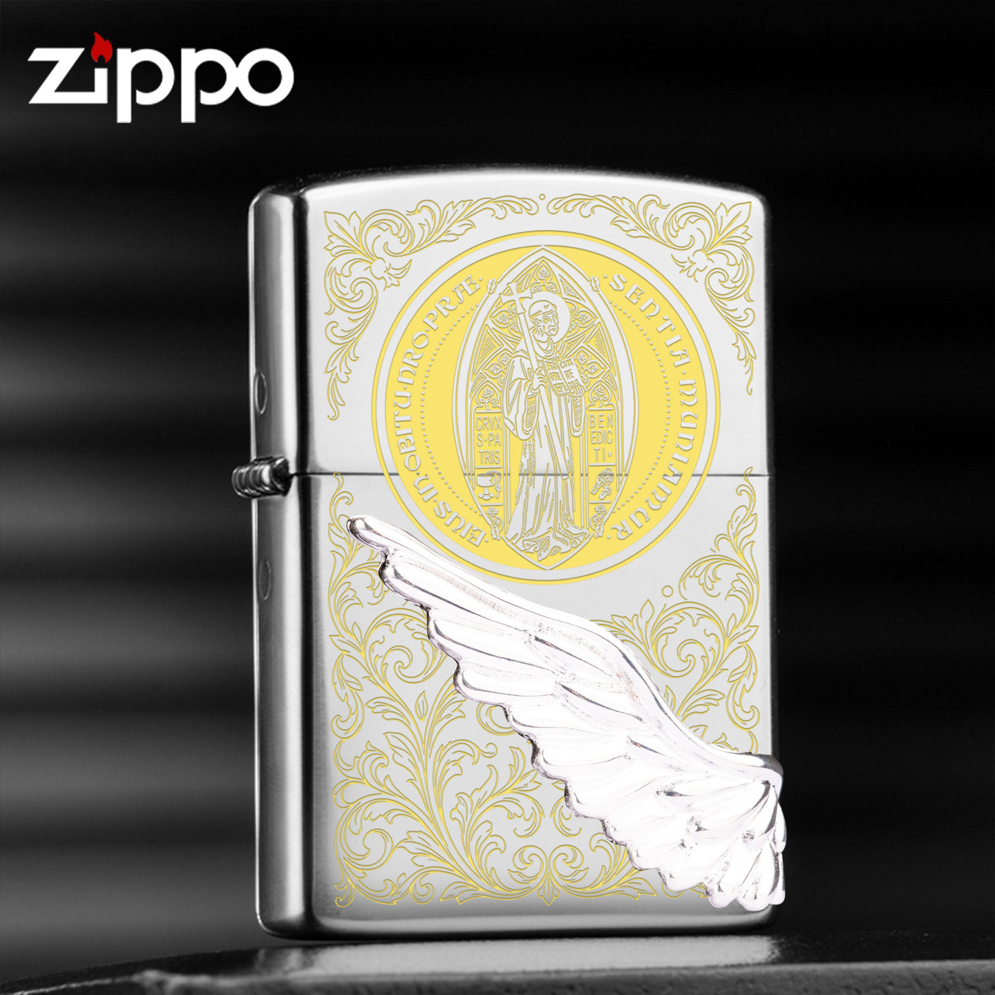 正品ZIPPO防风煤油打火机康斯坦丁天使之翼银色镜面雕花收藏送礼