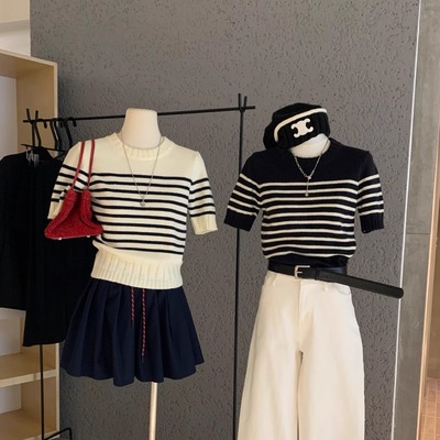 WGWE短袖条纹毛衣针织衫上衣