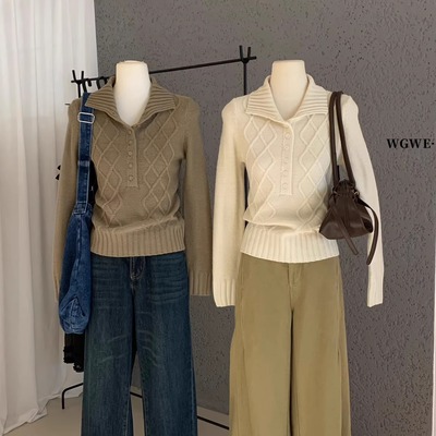 WGWE韩系针织衫翻领套头毛衣