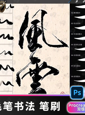 笔书法手绘古风草书书写水墨笔触草书楷体procreate笔刷ps笔刷