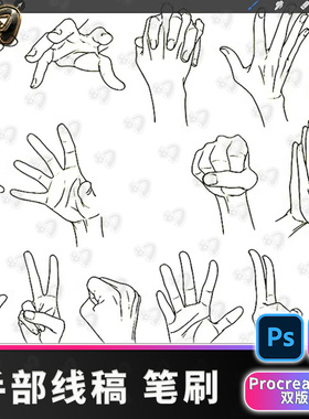 手部结构线稿辅助线握拳牵手合掌等PS笔刷Procreate笔刷iPad画笔