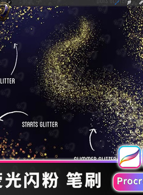 66新款个荧光闪粉效果星光极光光效procreate笔刷画笔插画IP笔刷
