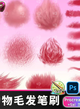 毛绒绒动物毛发毛球鬃毛质感纹理procreate笔刷边iPad插画PS笔刷