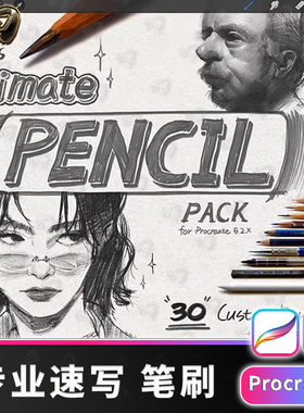 专业速写素描套装15张真实纸张纹理8套色卡Procreate笔刷画笔IPAD
