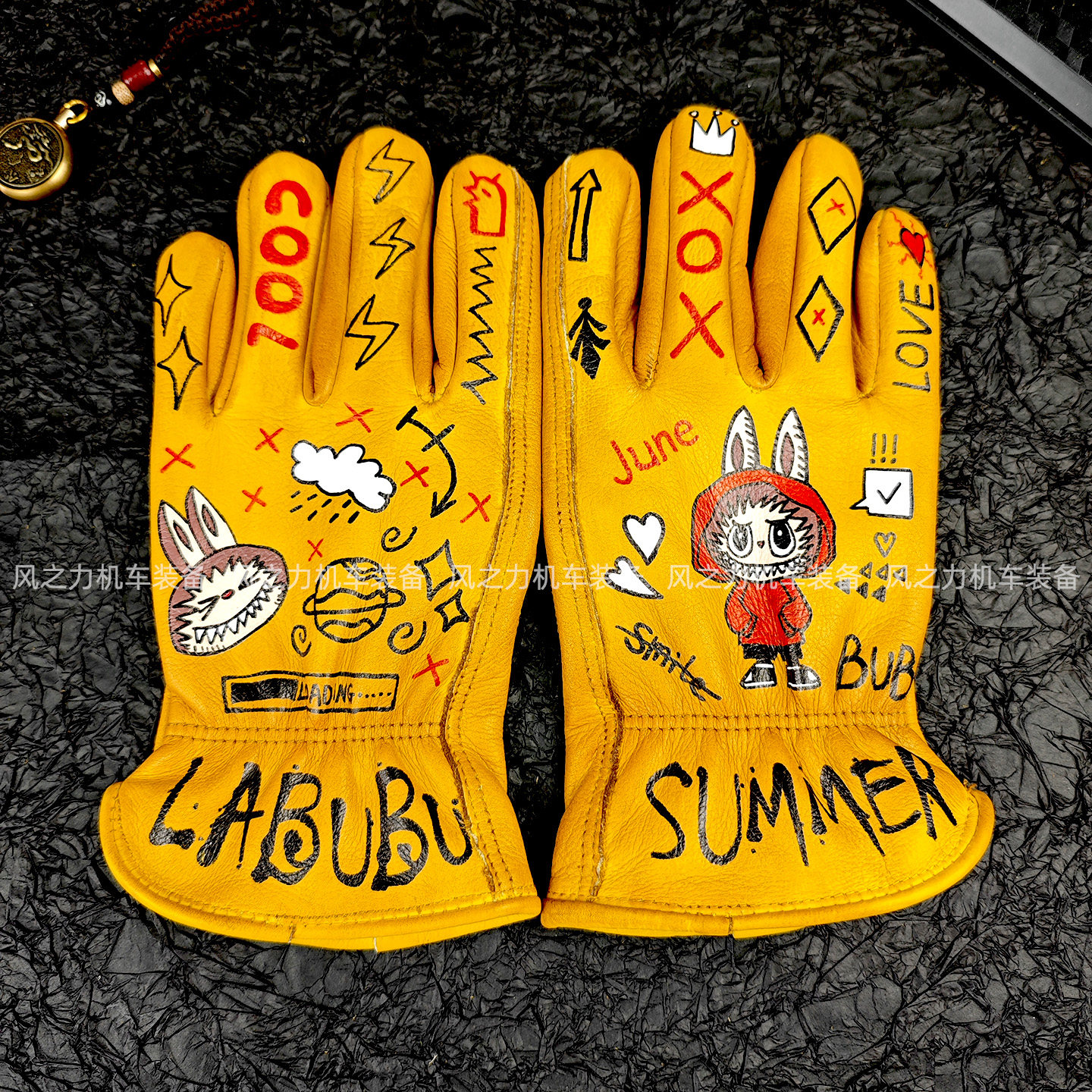 纯牛皮手套手绘BUBU男女复古做旧骑士骑行摩托车手套骑士户外马术