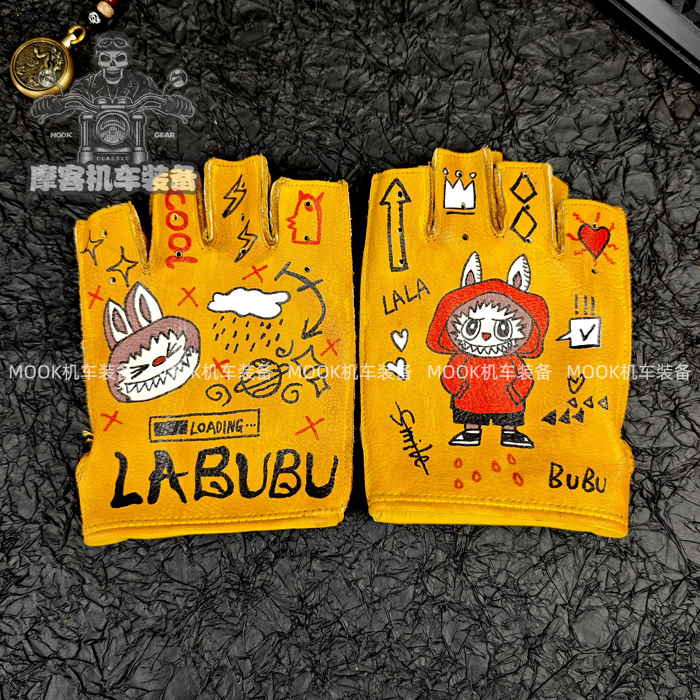 手绘牛皮手套BUBU半指男女复古做旧夏季透气骑行摩托车骑士户外